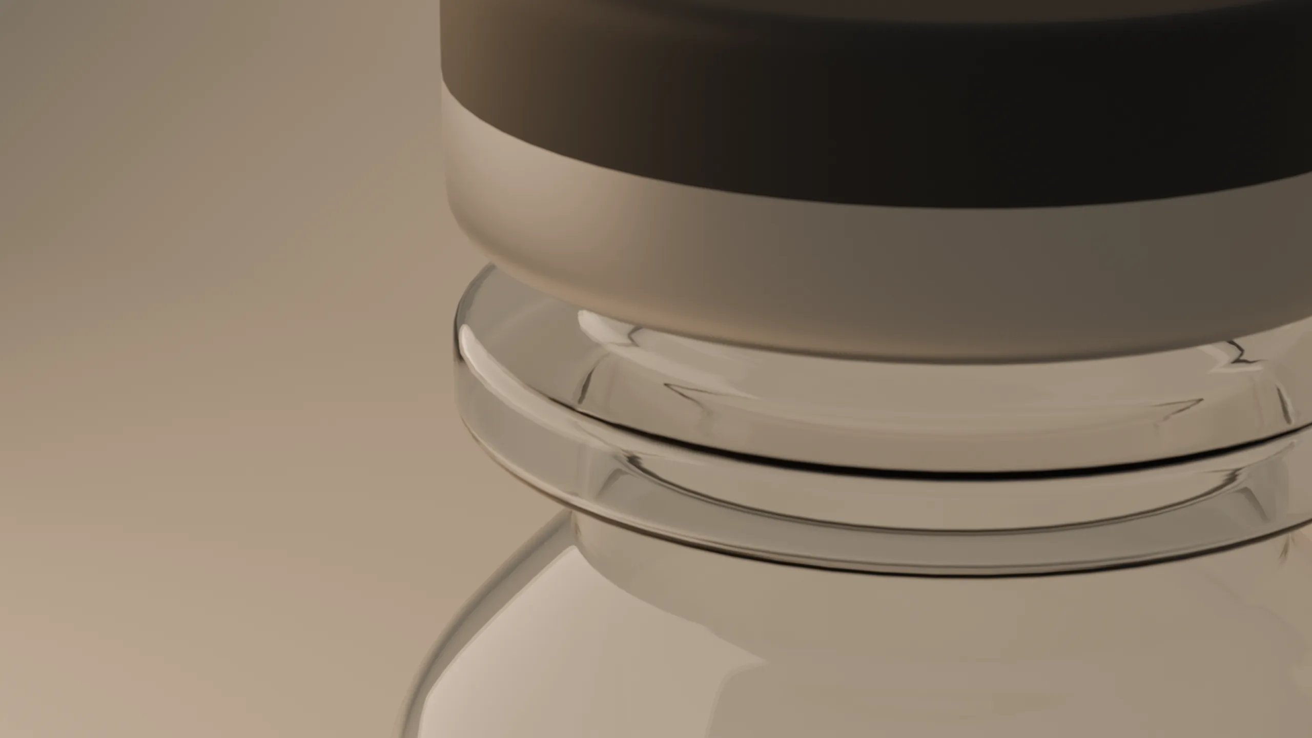 macro of a matte graphite cap and brushed platinum collar, shallow depth of field